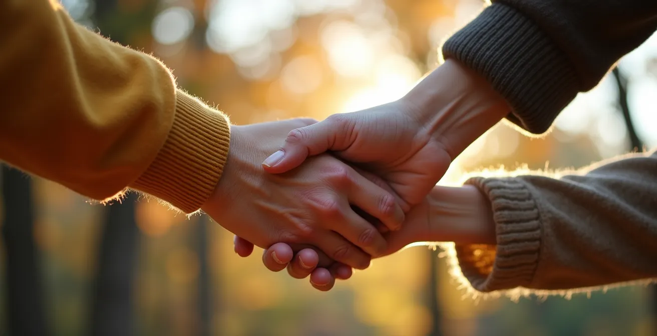 Mains diverses formant un pont humain symbolisant la coopération